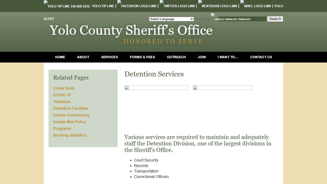 Detention Services - Yolo County Sheriff's Office | Woodland, CA